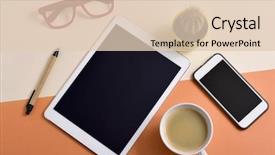  Presentation with flower office desk table - Cool new PPT theme with enterprise applications - high-angle shot of an office backdrop and a lemonade colored foreground