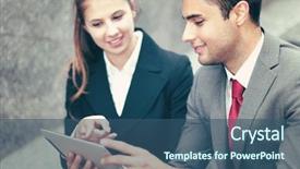  Presentation with using digital tablet - Audience pleasing slides consisting of enterprise green - business people using a digital backdrop and a ocean colored foreground