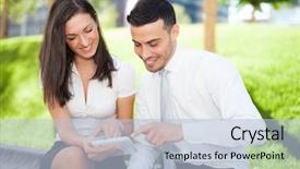  Presentation with abstract digital business interface - Presentation design featuring enterprise green - business people using a digital background and a light blue colored foreground