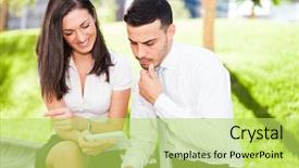  Presentation with using digital tablet - Presentation with enterprise green - business people using a digital background and a yellow colored foreground