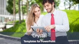  Presentation with tablet - Amazing PPT layouts having enterprise green - couple of business people using backdrop and a ocean colored foreground