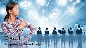  Presentation with employee - PPT theme with enterprise resource planning - hr concept business man choosing background and a light blue colored foreground