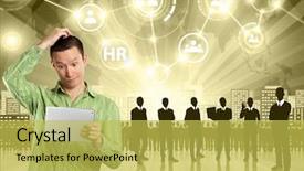 Presentation with enterprise resource planning - Amazing PPT theme having enterprise resource planning - hr concept business man choosing backdrop and a yellow colored foreground