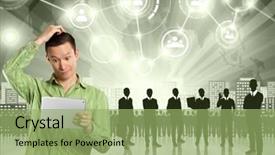  Presentation with employee - Theme with enterprise resource planning - hr concept business man choosing background and a mint green colored foreground