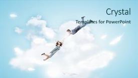  Presentation with risk management - Amazing slides having enterprise risk management - two young business people flying backdrop and a  colored foreground