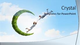  Presentation with risk management - Slide set having enterprise risk management - two young business people flying background and a  colored foreground