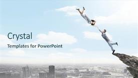  Presentation with young business people - Presentation theme enhanced with enterprise risk management - two young business people flying background and a sky blue colored foreground