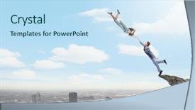  Presentation with young business people - Beautiful presentation featuring enterprise risk management - two young business people flying backdrop and a sky blue colored foreground