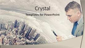  Presentation with satalitte image - Presentation theme consisting of enterprise security - image of businessman examining objects background and a lemonade colored foreground