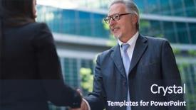  Presentation with handshake - Beautiful presentation theme featuring enterprising woman - business people handshake outdoor backdrop and a  colored foreground