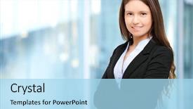  Presentation with portrait of a sleeping sloth - Amazing presentation theme having enterprising woman - smiling young businesswoman portrait backdrop and a light blue colored foreground