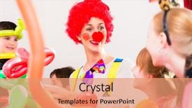  Presentation with kids birthday - Presentation design enhanced with entertainment - clown at children birthday party background and a coral colored foreground