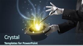  Presentation with cylinder - Audience pleasing slide deck consisting of entertainment - magician hand conjure with wand backdrop and a tawny brown colored foreground