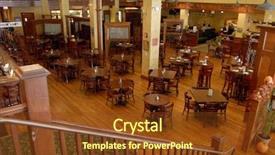  Presentation with meze restaurant - Beautiful slide deck featuring entertainment chef - restaurant interior with tables backdrop and a tawny brown colored foreground