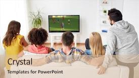  Presentation with soccer fans - Colorful PPT theme enhanced with entertainment concept - friends or football backdrop and a lemonade colored foreground