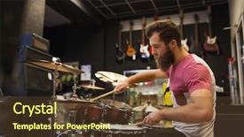  Presentation with music instruments - Amazing slide set having entertainment concept - male musician playing backdrop and a tawny brown colored foreground