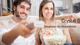  Presentation with movie - Amazing presentation design having entertainment lifestyle - young couple preparing to watch backdrop and a coral colored foreground