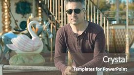  Presentation with outdoor mall - Audience pleasing slide deck consisting of enterteinment - handsome man over park backdrop and a  colored foreground