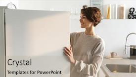  Presentation with starving - Amazing presentation theme having starving - happy young woman standing backdrop and a mint green colored foreground