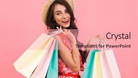  Presentation with cute household shopping - PPT layouts featuring background wall holding shopping bag background and a lemonade colored foreground
