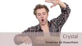  Presentation with drum - Colorful slide set enhanced with enthusiastic man playing the bongo drum backdrop and a mint green colored foreground