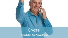  Presentation with phone - Presentation theme consisting of enthusiastic-old-guy-talking background and a teal colored foreground