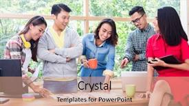  Presentation with team skills - Slide set featuring enthusiastic team of asian skill background and a coral colored foreground