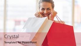  Presentation with purchasing - Amazing slide deck having enthusiastic woman with shopping bags as a symbol of consumption and purchasing power backdrop and a red colored foreground