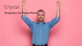 Presentation with pink blue - Colorful theme enhanced with enthusiastic-young-guy-in-blue backdrop and a coral colored foreground