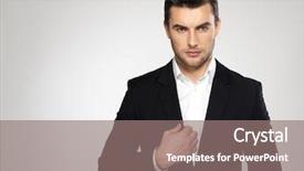  Presentation with black men in suit - Amazing PPT theme having enticing - fashion young businessman black suit backdrop and a gray colored foreground