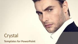  Presentation with mens fashion black - PPT theme consisting of enticing - fashion young businessman black suit background and a cream colored foreground