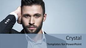  Presentation with black man fashion - Cool new slide set with enticing - handsome man in black suit backdrop and a light blue colored foreground
