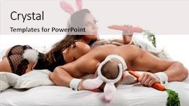  Presentation with rabbit - Presentation theme consisting of enticing - lovely couple in rabbit costumes background and a  colored foreground
