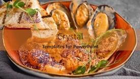  Presentation with succulent - PPT theme featuring enticing-dish-showcasing-succulent-mussels and a gold colored foreground