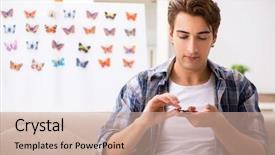  Presentation with familly a new born - Theme consisting of entomology - student entomologist studying new species background and a coral colored foreground