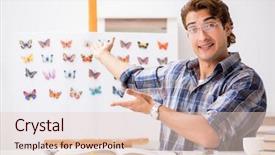  Presentation with student - Presentation consisting of entomology - student entomologist studying new species background and a lemonade colored foreground