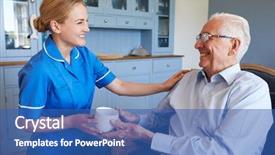  Presentation with tea cup - Beautiful PPT theme featuring entraide - nurse giving senior man cup backdrop and a ocean colored foreground