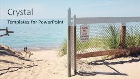  Presentation with lake - Presentation theme featuring entrance-gate-at-a-beach background and a sky blue colored foreground