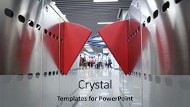  Presentation with railway gate - Slide set having entrance gate of railway station background and a light gray colored foreground