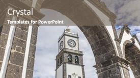 Presentation with tower - Slide deck featuring entrance-gates-portas-da-cidade background and a gray colored foreground