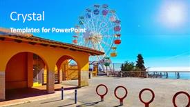  Presentation with ticket - PPT theme enhanced with entrance-in-amusement-park background and a teal colored foreground