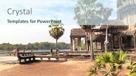  Presentation with world heritage - PPT theme enhanced with entrance-in-angkor-wat-temple background and a sky blue colored foreground