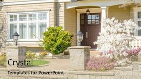  Presentation with luxury house - Slide set consisting of entrance of a luxury house background and a soft green colored foreground