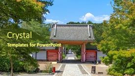  Presentation with temple - Amazing presentation theme having entrance-of-historic-shinnyodo-temple backdrop and a tawny brown colored foreground