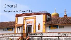  Presentation with hindu - PPT theme having entrance-of-historic-shree-omkareshwar background and a light blue colored foreground