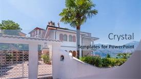  Presentation with house building - Cool new PPT layouts with entrance-of-old-house backdrop and a light blue colored foreground