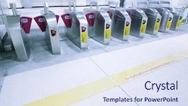  Presentation with railway gate - PPT layouts featuring entrance of railway station background and a sky blue colored foreground