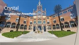  Presentation with holy - Colorful slide set enhanced with entrance-of-the-former-hospital backdrop and a teal colored foreground