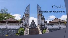 Presentation with pura - Colorful presentation enhanced with entrance temple of pura penataran agung lempuyang in bali indonesia backdrop and a light blue colored foreground