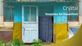  Presentation with old house - Theme featuring entrance-to-an-old-house background and a ocean colored foreground